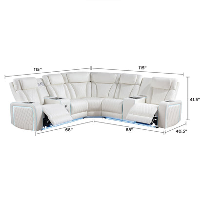 Electra - Power Recliner Sectional Sofa With Power Headrests, Console Loveseats, Wedge, LED Light Strip, Speakers