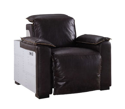 Nernoss - Recliner - Dark Grain Brown Leather & Aluminum