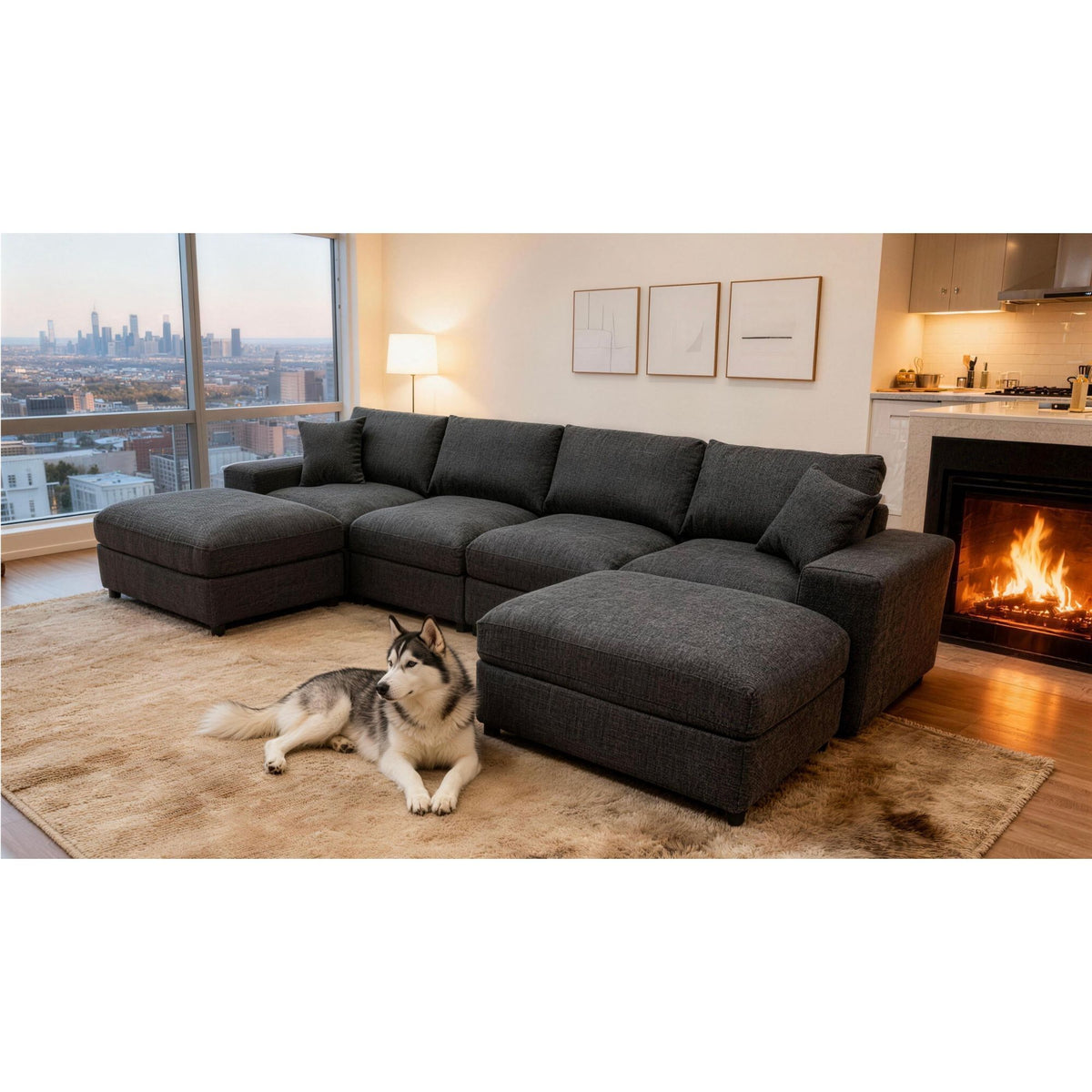 Sectional Sofa With 2 Ottomans And Toss Pillows