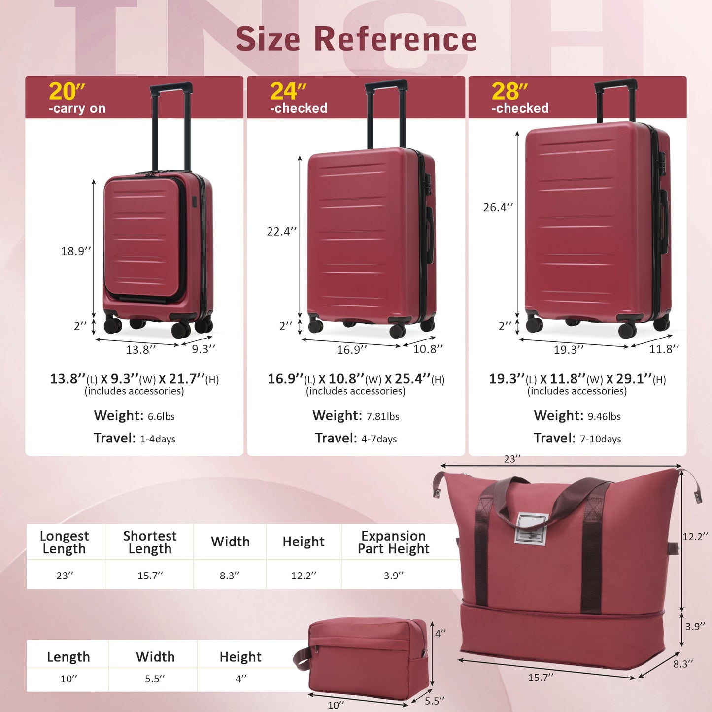 Hardside Luggage Set 5 Piece With Front Opening