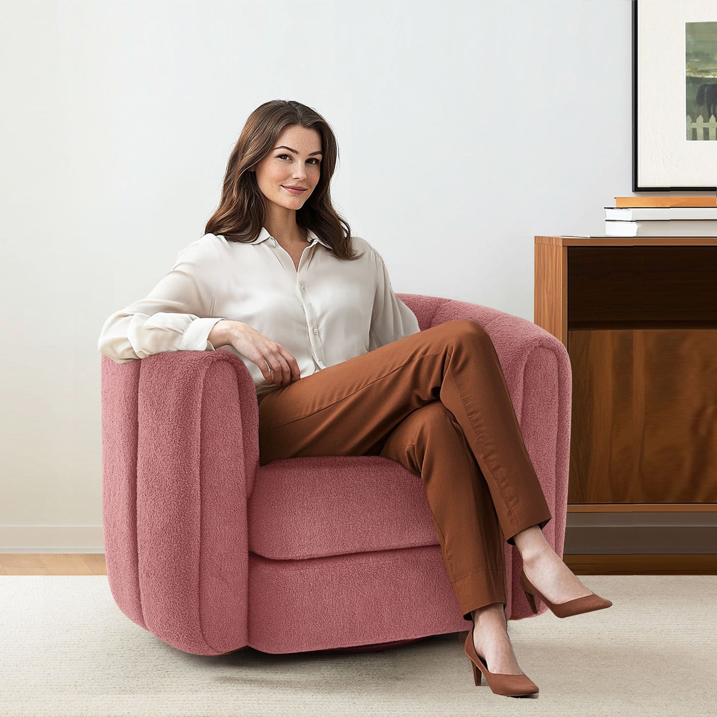 Swivel Accent Chair Wide Upholstered For Living Room