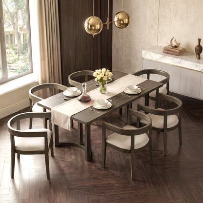 Rectangular Dining Table Set For 6 With Upholstered Barrel Back Chairs