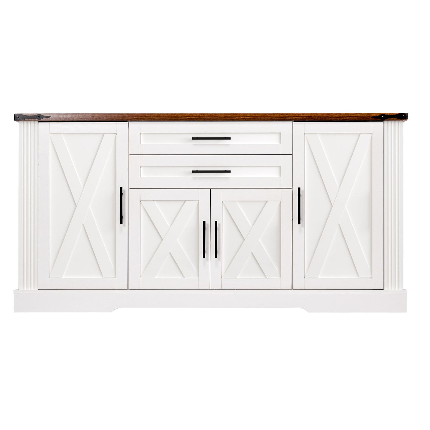 Barn Door Storage Cabinet With 2 Drawers & Door Rack, Adjustable Shelves