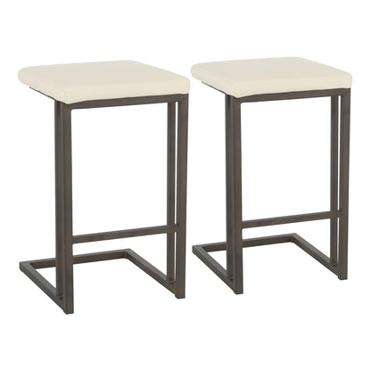 Roman - Industrial Counter Stool (Set of 2) - Antique Metal / Cream