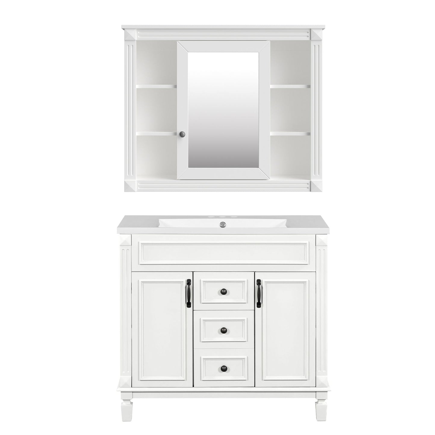 Bathroom Vanity With Top Sink, Mirror Cabinet, 2 Soft Closing Doors & 2 Drawers