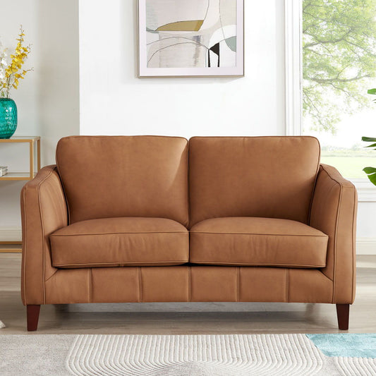 Aria-Top Grain Leather Loveseat - Brown