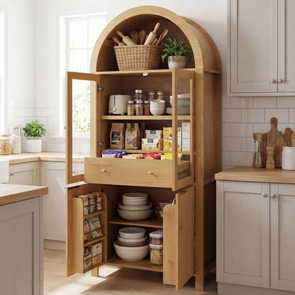 Fluted Tall Arched Pantry Cabinet With Adjustable Shelves