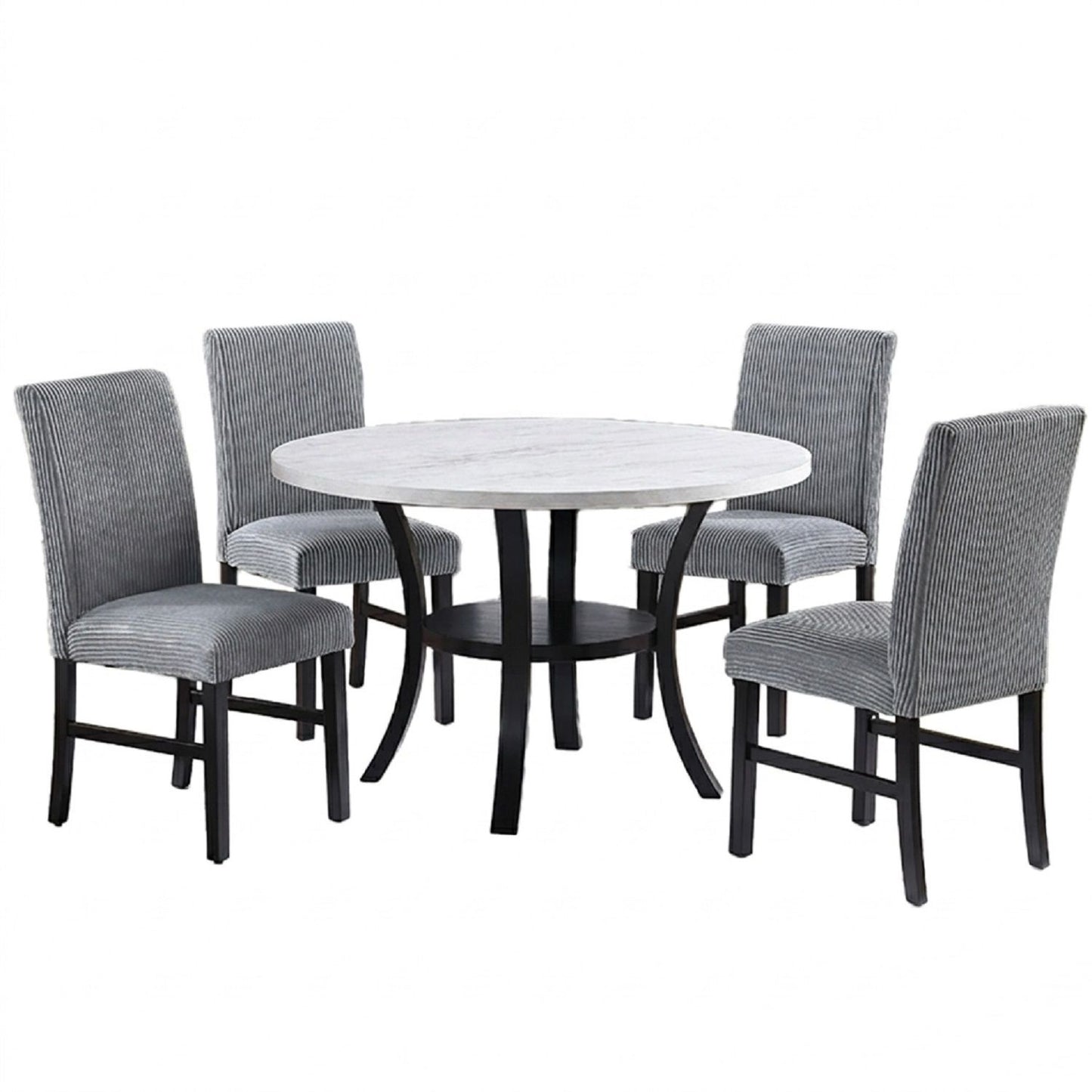 Elegant 5 Piece Dining Set Dark Chairs Top Table With Lower Shelf Kitchen Dining Room