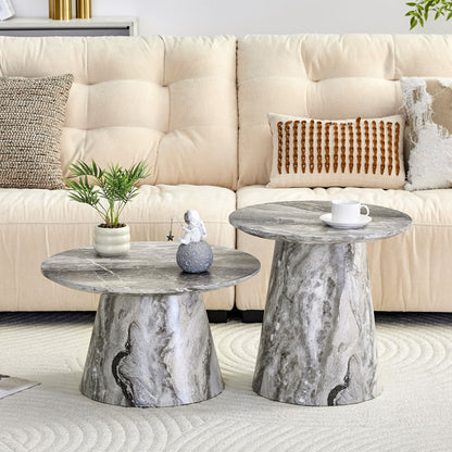 Nested Coffee Table Set, Round Design For Living Room - Gray
