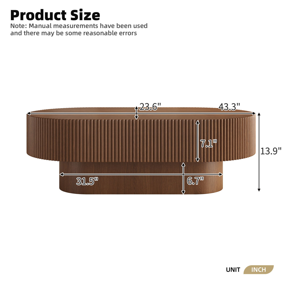 Oval Coffee Table With Thick Tabletop For Living Room