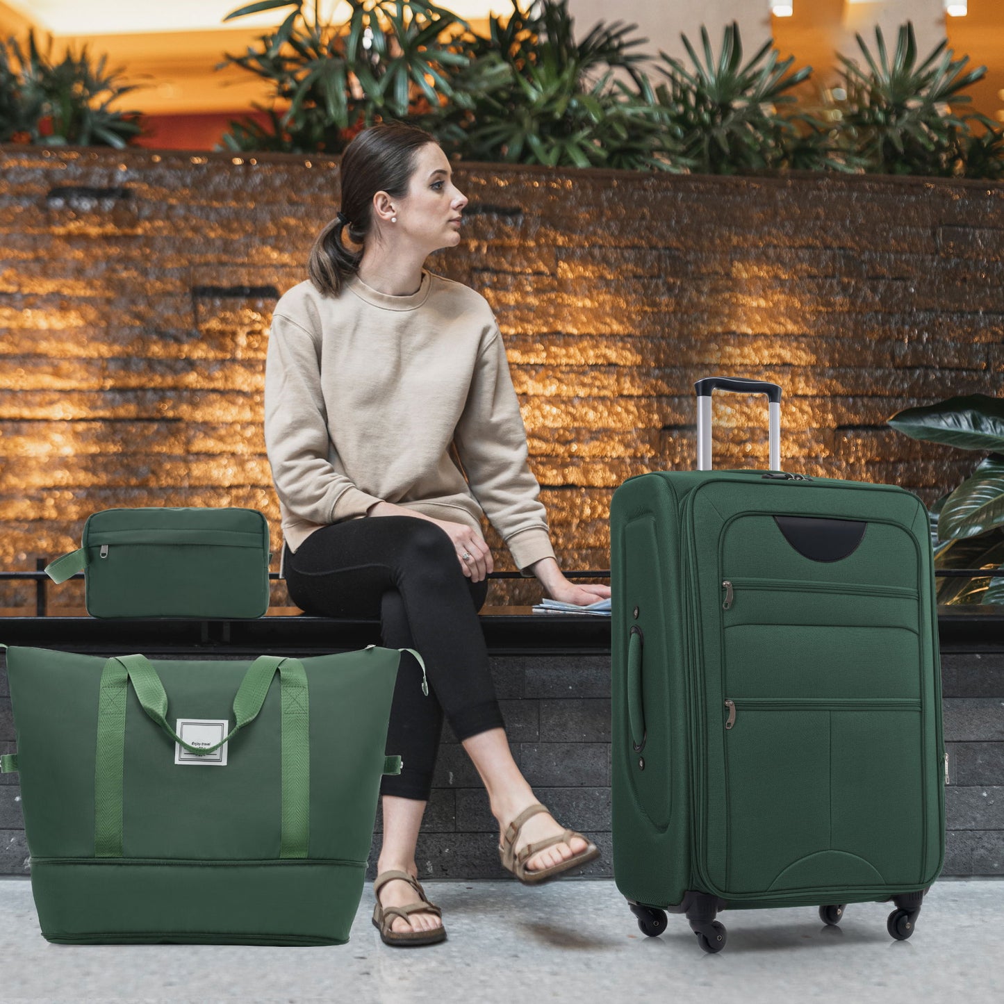 Softside Luggage Expandable Set With Duffel Bag Upright Spinner