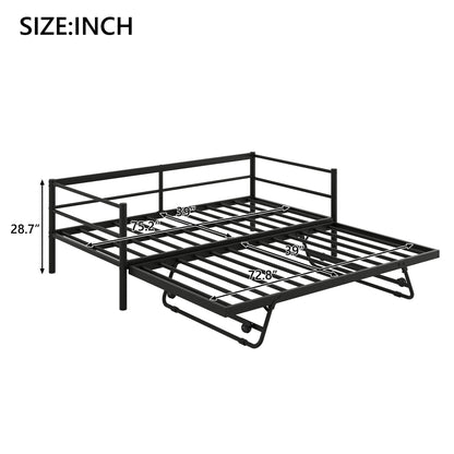 Industrial Metal Daybed With Adjustable Pop Up Trundle And LED Strip