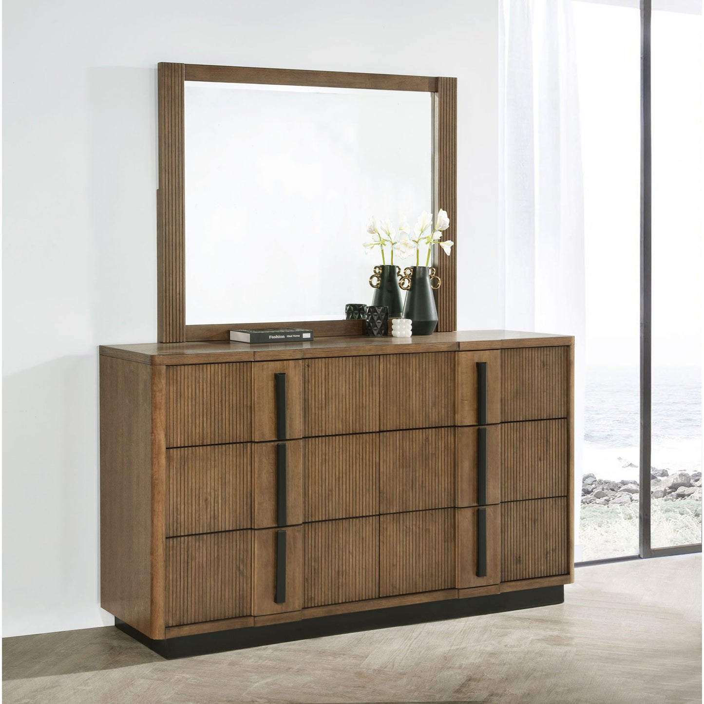 Moraga - 6 Drawer Dresser With Mirror - Ash Brown