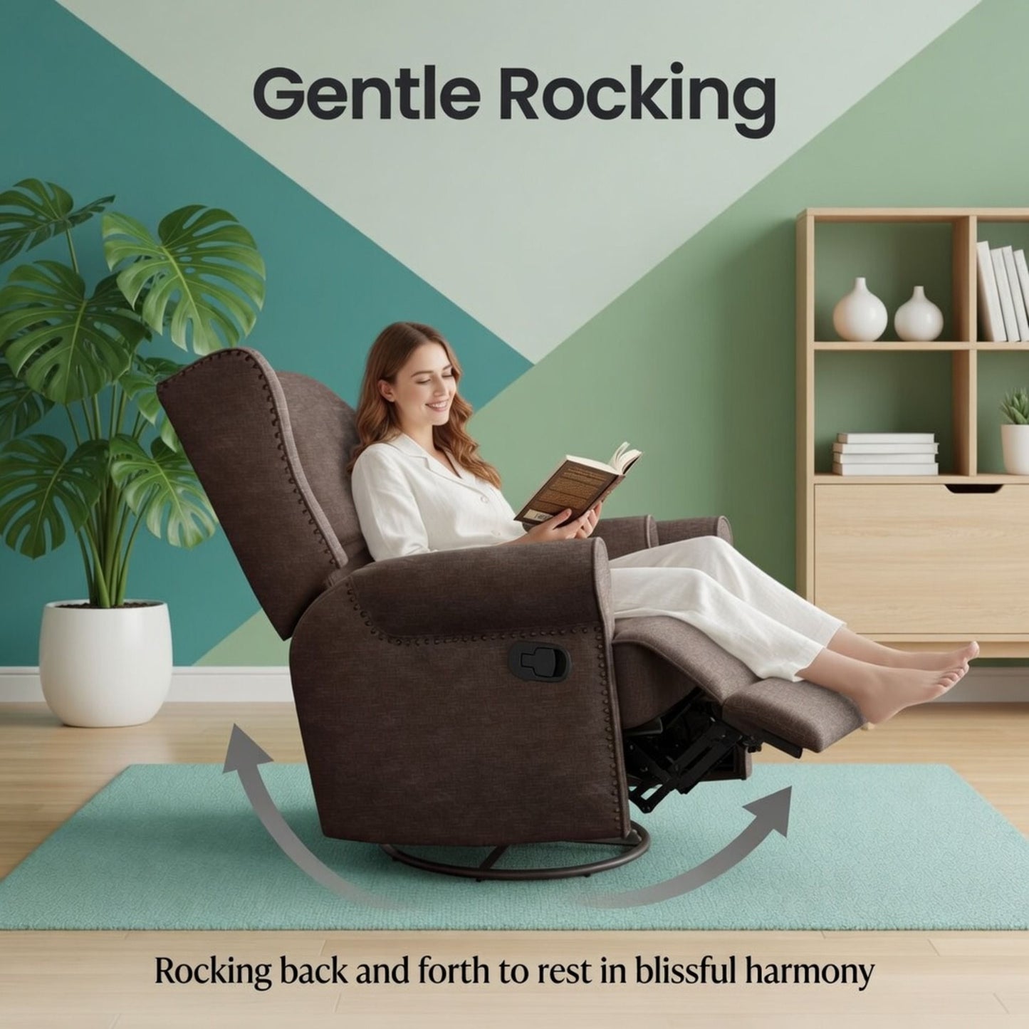 Extra Wide Swivel Recliner Glider Chair With Footrest - Brown