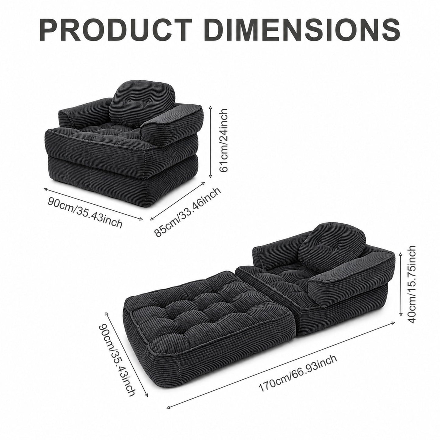 Convertible 2 In 1 Armrest Sofa For Bedroom