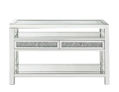 Noralie - Accent Table With Glass Top - Mirrored & Faux Diamonds - 32"