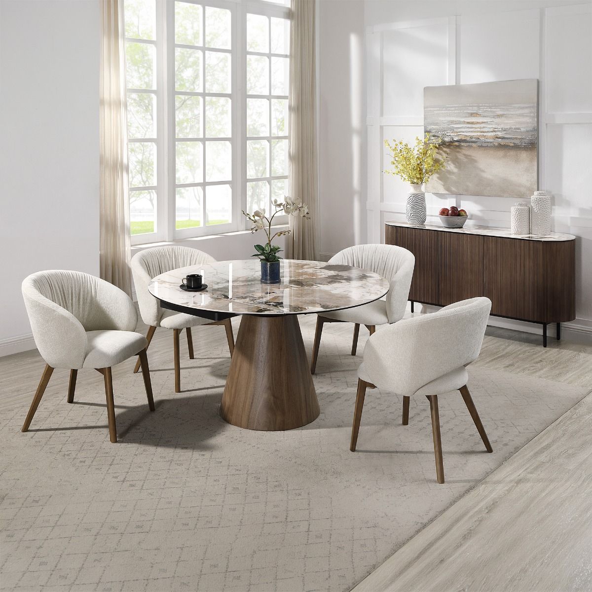 Eada - Dining Table With Ceramic Top - Beige Chenille, Ceramic Top & Walnut