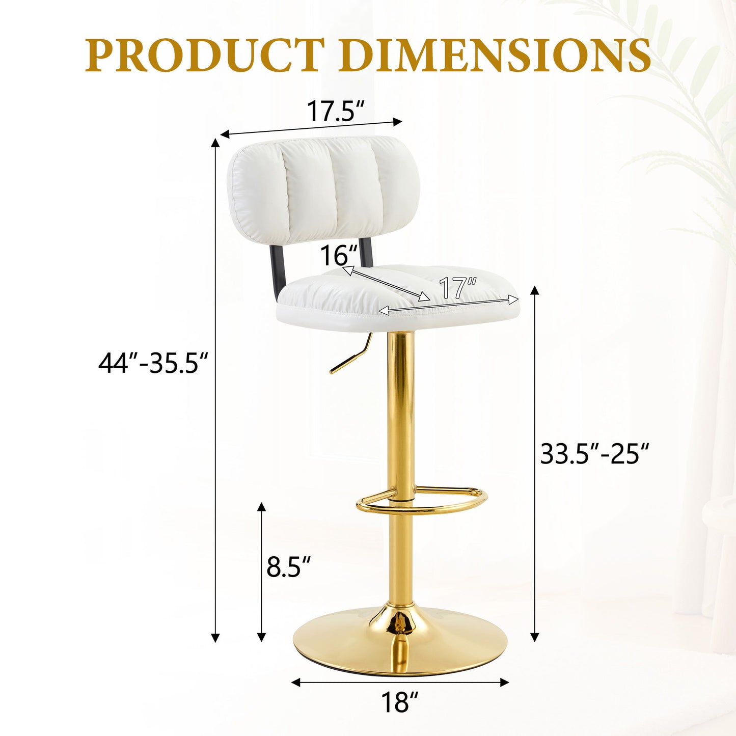 Adjustable Height Bar Stools & Footrest For Kitchen Island (Set of 2)