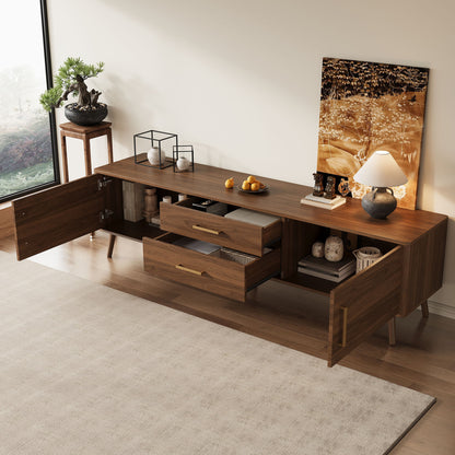 70" TV Stand With Storage Drawers And Cabinets For TVs Up To 80" - Walnut