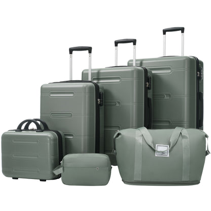 6 Piece Lightweight Hardshell Luggage Set With Double Spinner Wheels, Password Lock