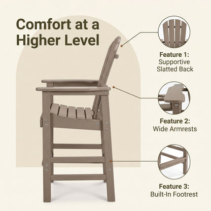 Bar Height Adirondack Chair With Cup Holder And Armrests