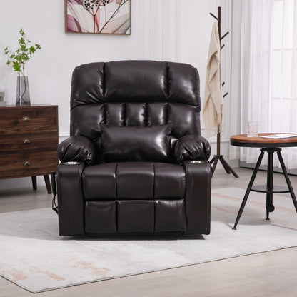 Lift Chair With Heat & Massage, 2 Pockets, 2 Cup Holders, Dual Remote - Wine Red