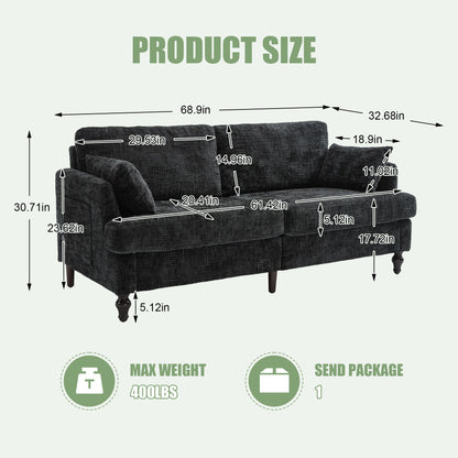 Chenille 2 Seater Sofa With LED Light, USB Charging Port, And Storage Bag