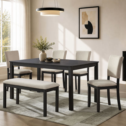 6 Piece Rectangular Kitchen Table Set With Bench