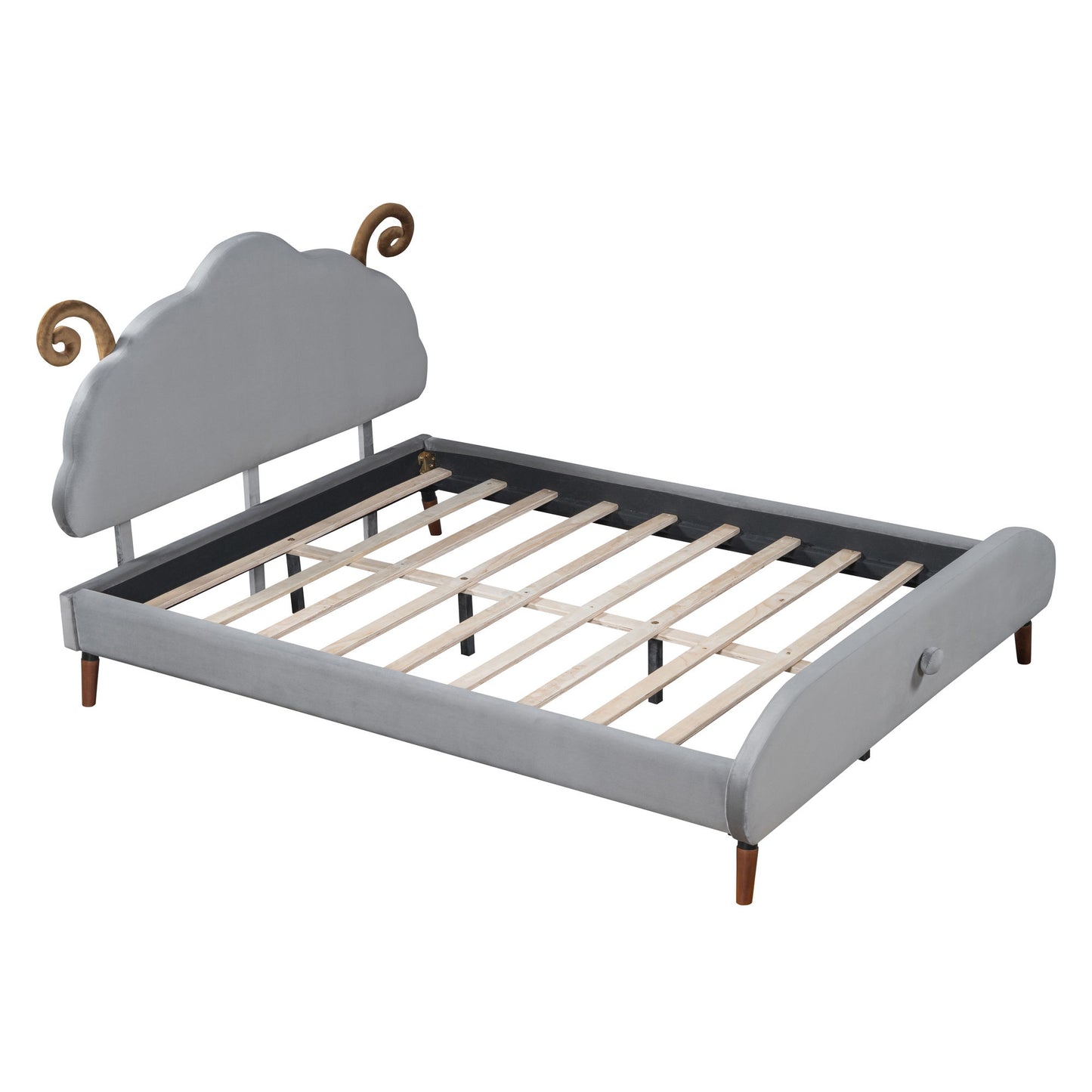 Upholstered Platform Bed With Sheep Shaped Headboard