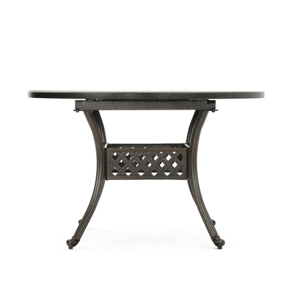 Outdoor Expandable Aluminum Dining Table With Latticework Details And Curvy Legs