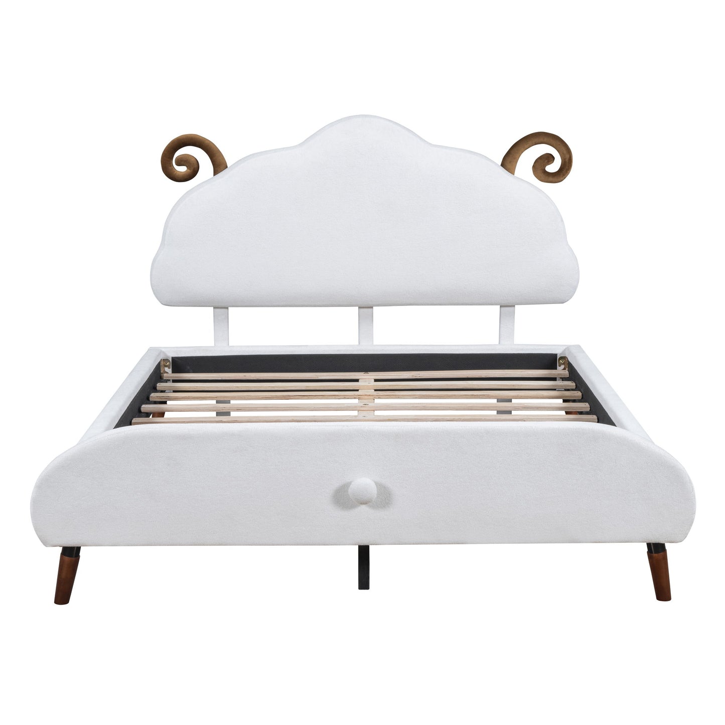 Upholstered Platform Bed With Sheep Shaped Headboard