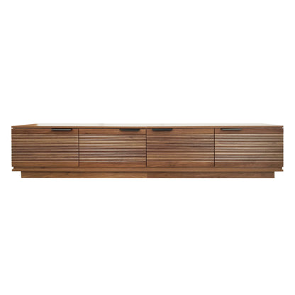 TV Stand, Entertainment Center With Fluted Door & Cable Management, Soft Closing Hinges - Walnut