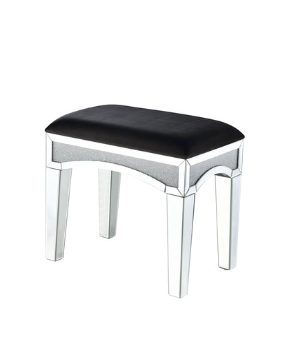 Noralie - Vanity Stool - Black Fabric, Mirrored & Faux Diamonds