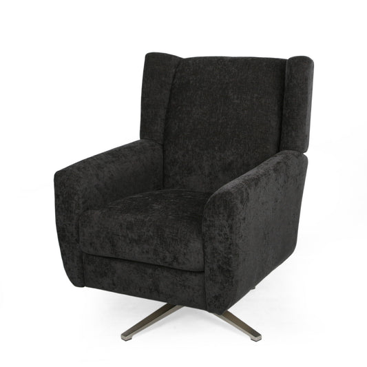 Contemporary Swivel Chair With Wingback Design - Black