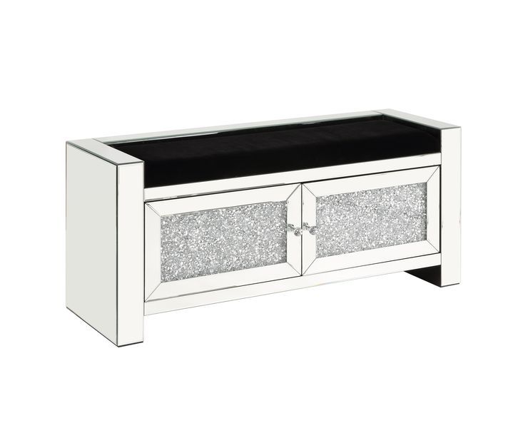 Noralie - 47" Bench With Storage - Mirrored & Faux Diamonds