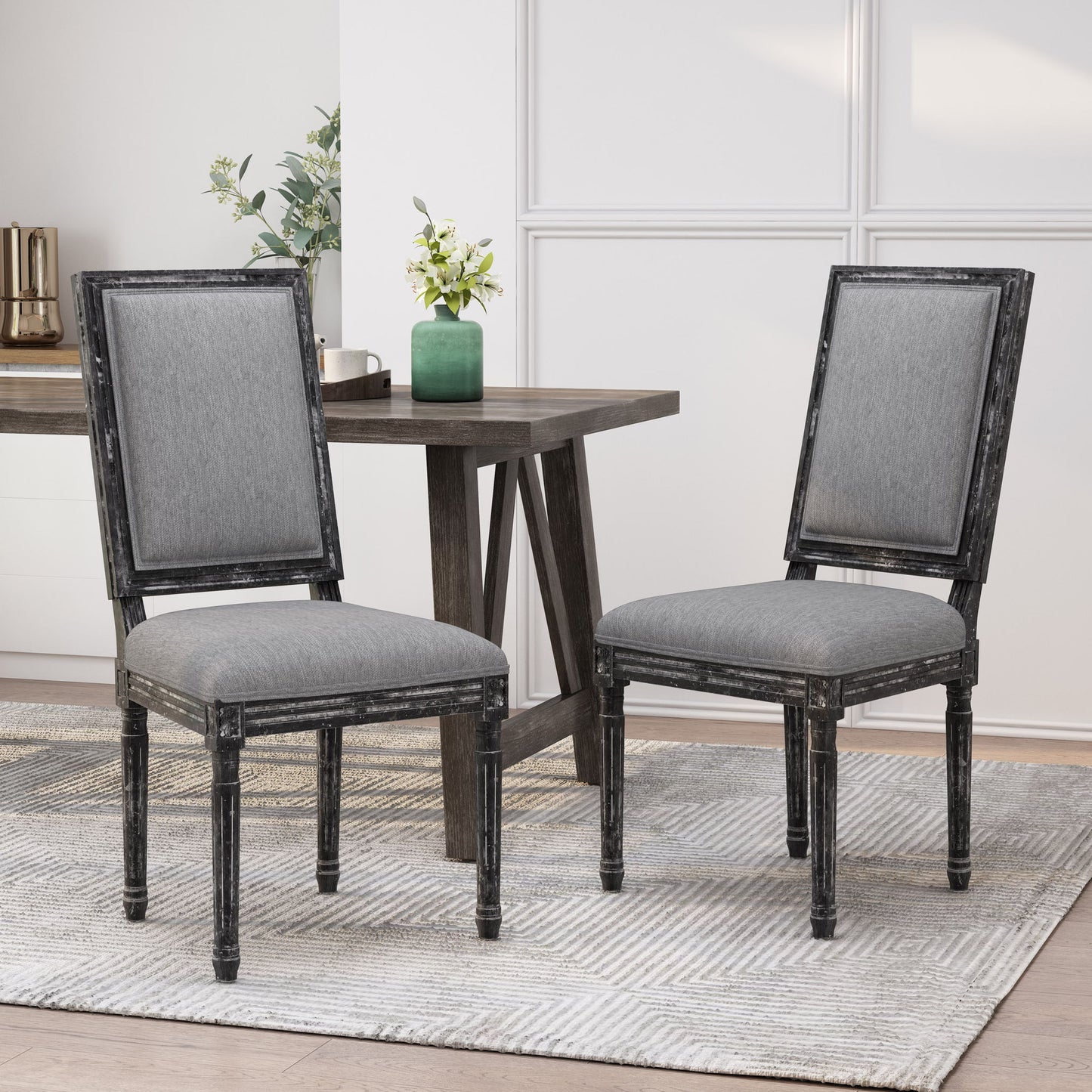 French Country Style Dining Chair With Upholstered Seating And Fluted Legs
