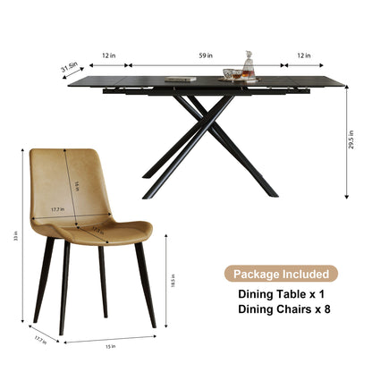 Retractable Sintered Stone Dining Table Set With Chairs