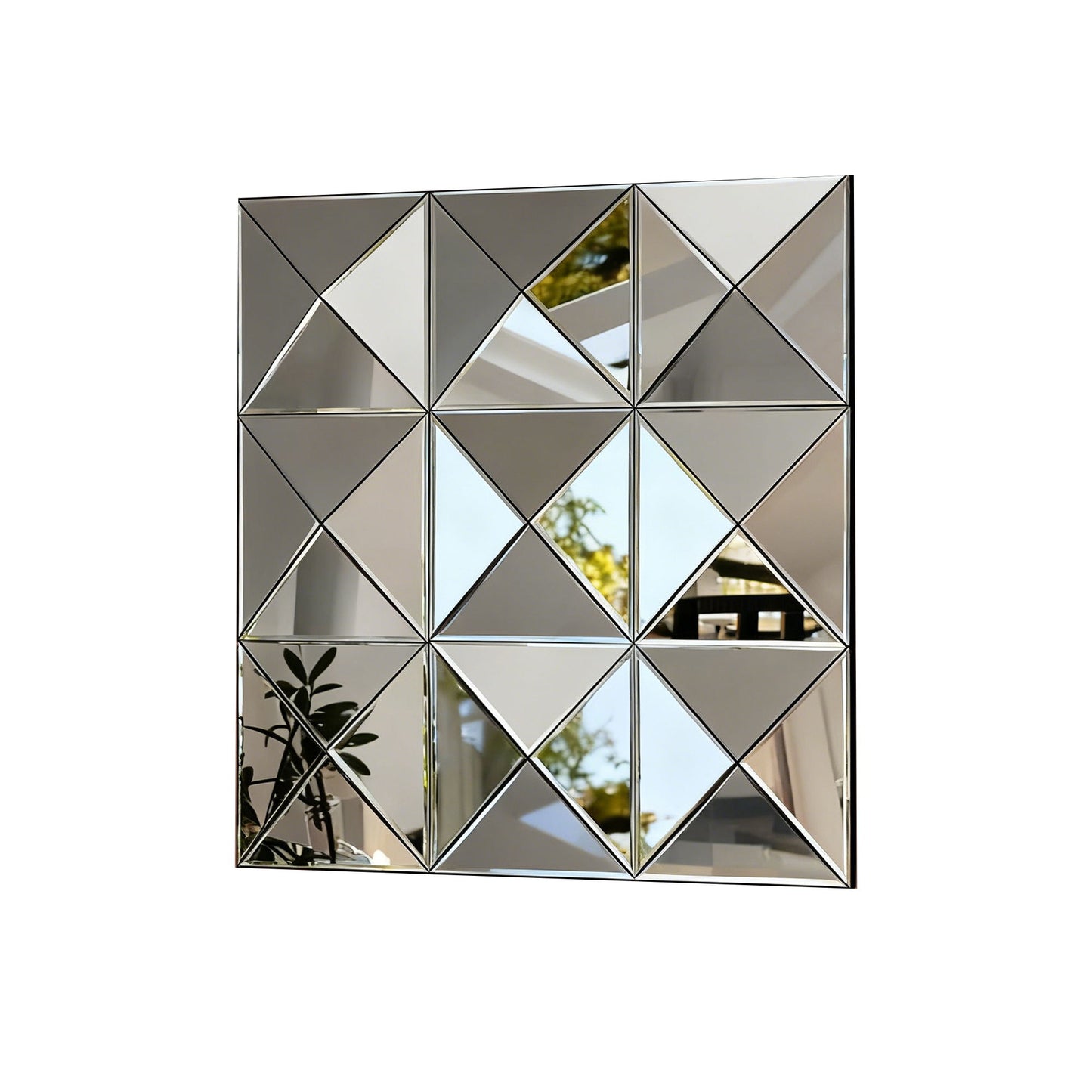 3D Beveled Wall Mirror With Frame, Large Square Design For Living Room - Silver