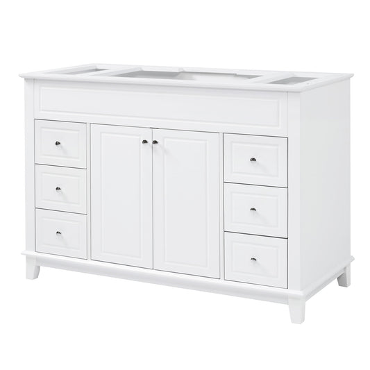 Bathroom Vanity Cabinet Only, 6 Soft Close Drawers & Double Doors With 2 Tier Shelves - White