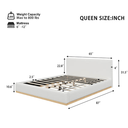 Queen Upholstered Bed - Natural / White