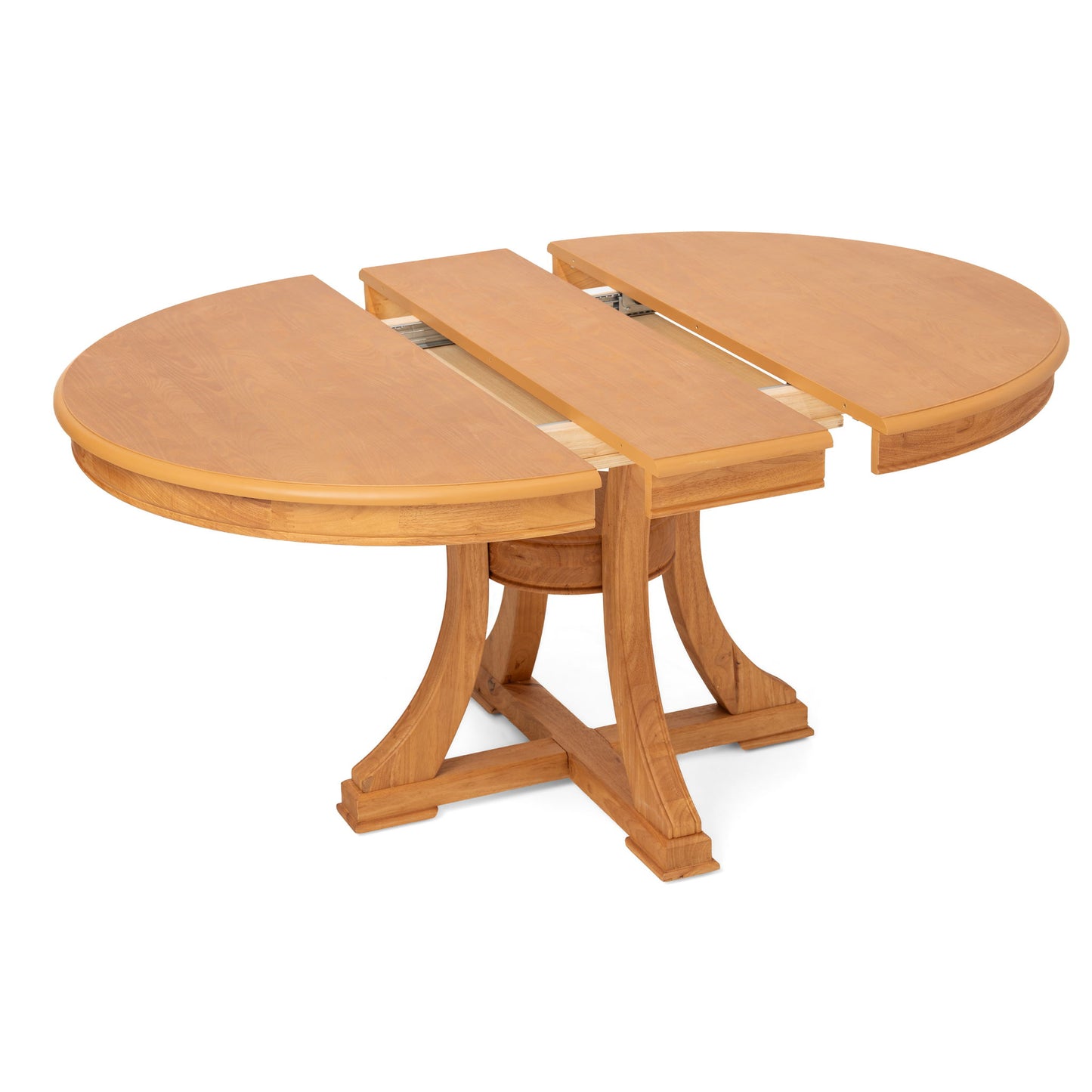 Extendable Round Dining Table, Adjustable Length, Construction With Space Saving Design - Natural Wood
