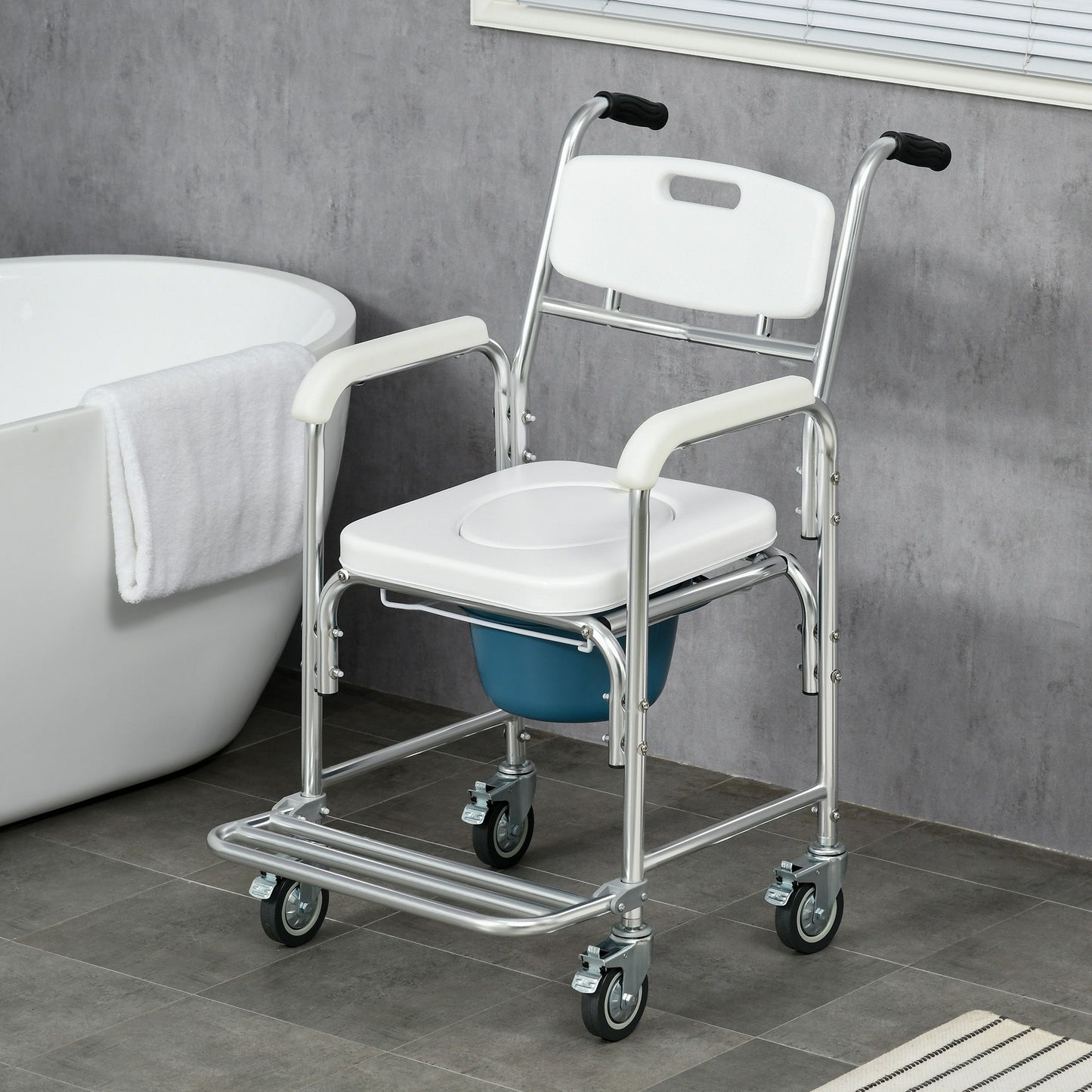 Homcom - Shower Commode Wheelchair, Padded Seat, 330 Lbs - White