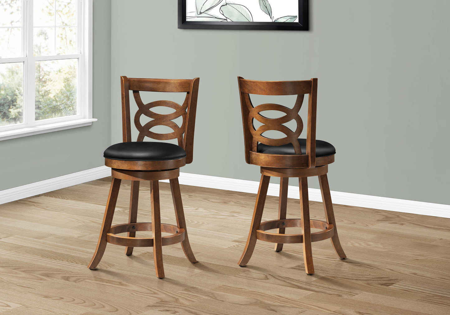 Stylish Design Swivel Bar Stool With Bar Height Leather Look (Set of 2)