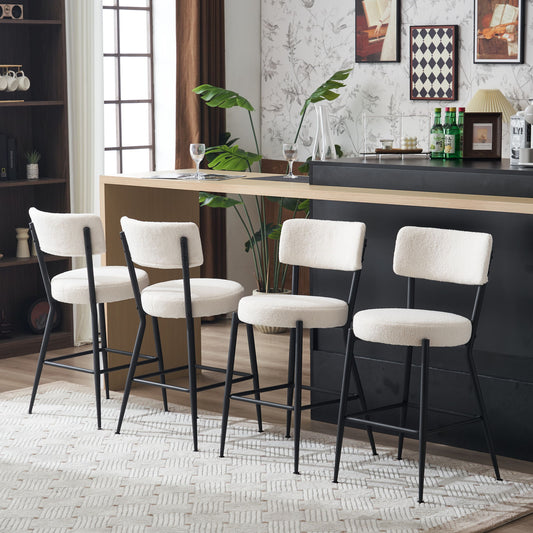 Modern Teddy Fabric Upholstered Bar Stools - Black Legs