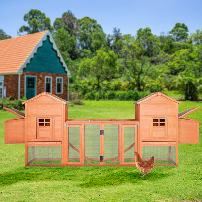 Outdoor Wooden Chicken Coop, 124" Large Hen Cage Rabbit House, Bunny Hutch With Ventilation Door, Removable Ramp Garden Backyard Pet House Chicken Nesting Box - Light Brown