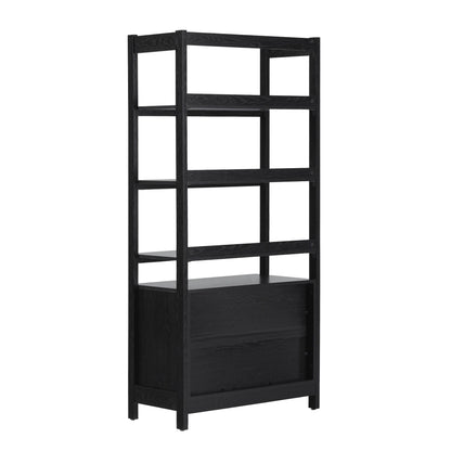 Transitional Wide Reeded Bookshelf With Drawers On Bottom