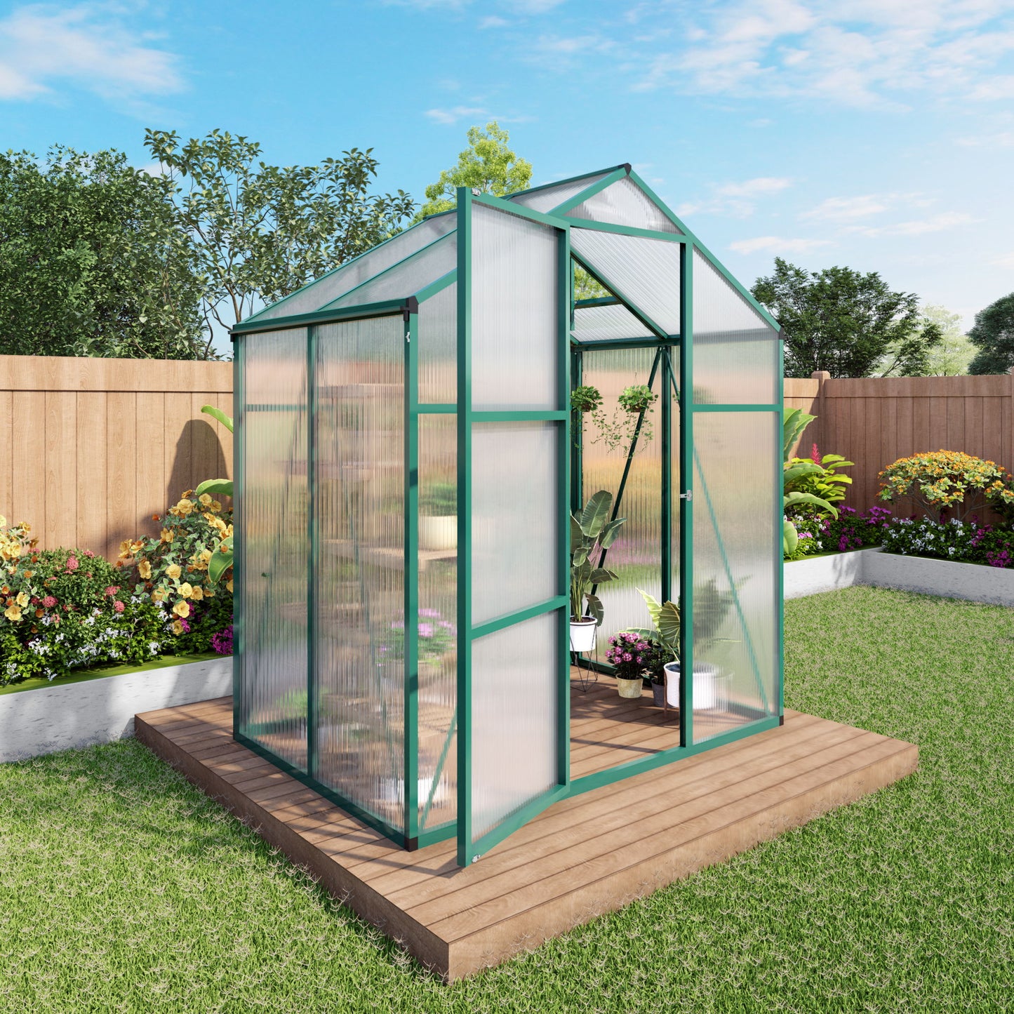 Polycarbonate Walk-In Greenhouse, Raised Base For Outdoor In All Season