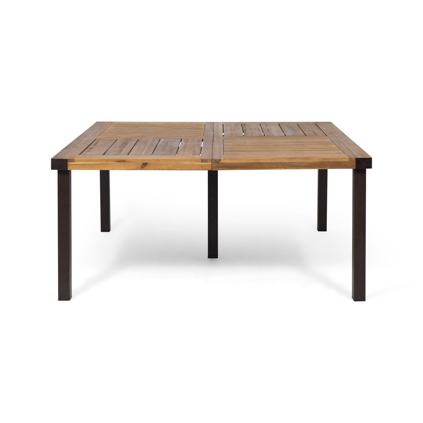 Lankershim - Modern Industrial Dining Table With Acacia Wood Slat Design - Teak