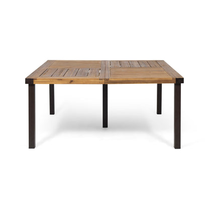 Lankershim - Modern Industrial Dining Table With Acacia Wood Slat Design - Teak