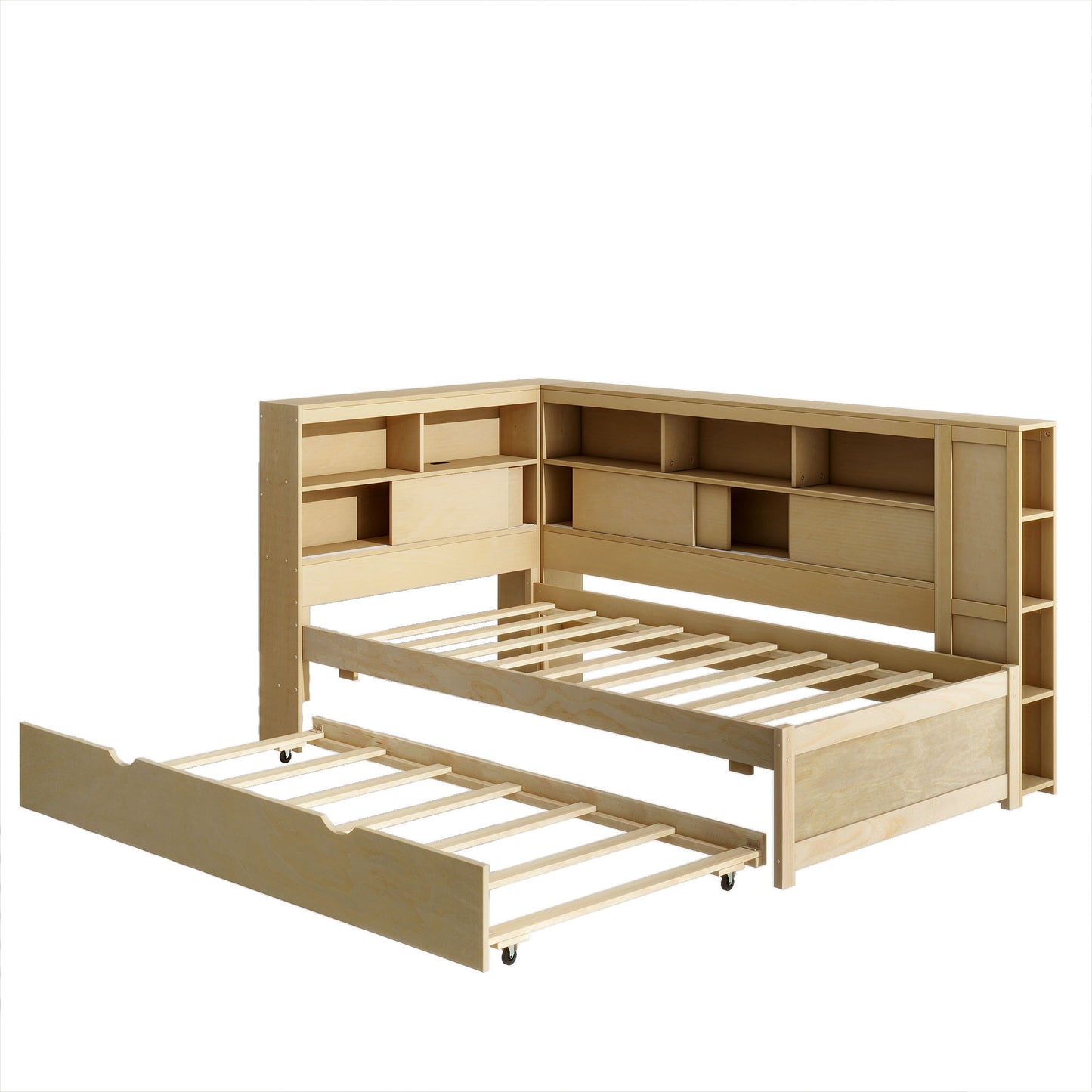 Daybed With Storage Shelves, USB Charging, And Trundle Bed